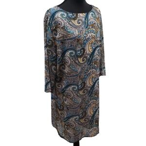 FBO Italy Womens‎ Paisley Print Shift Dress Size L Boho Chic Casual Contemporary